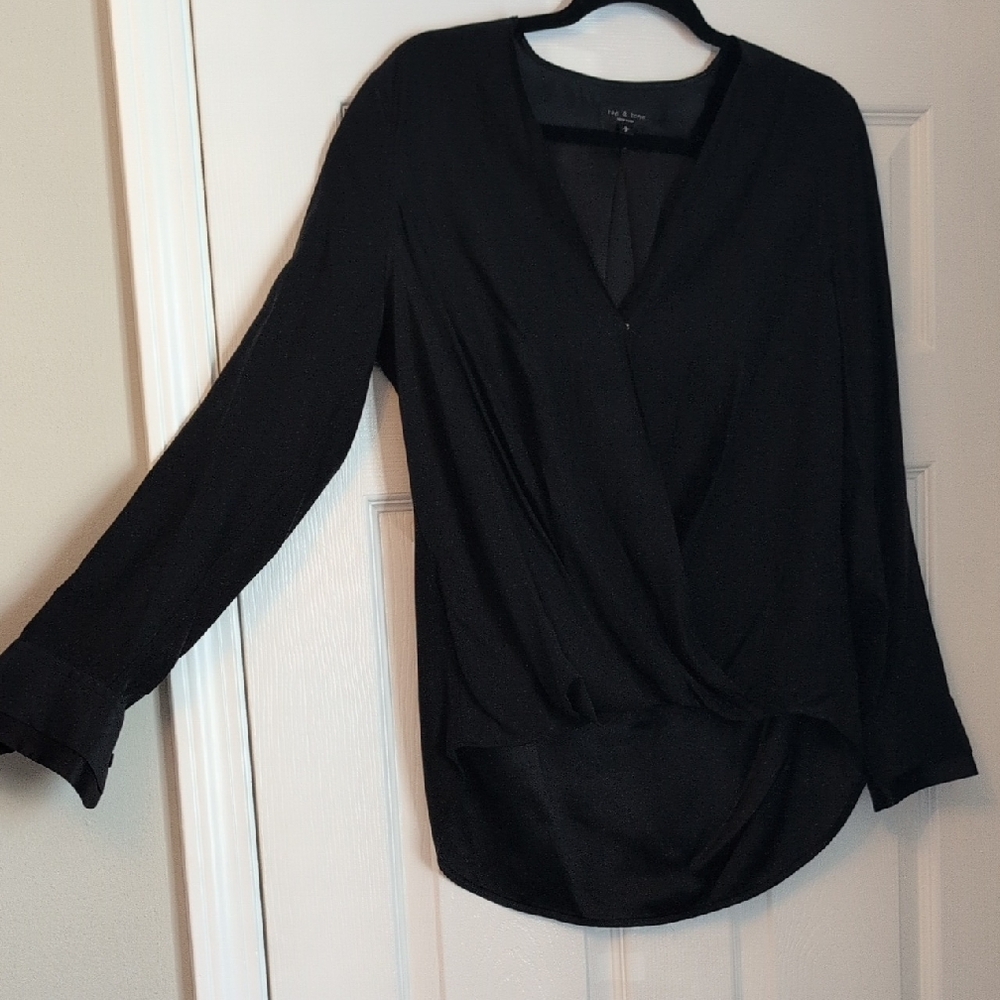 Rag & Bone Black Draped Long Sleeve Blouse